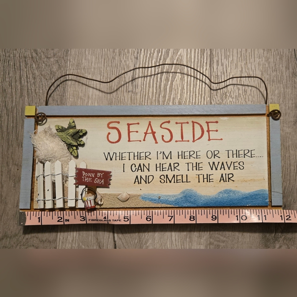 Seaside Wall Decor Sign with Blue and Red Accents